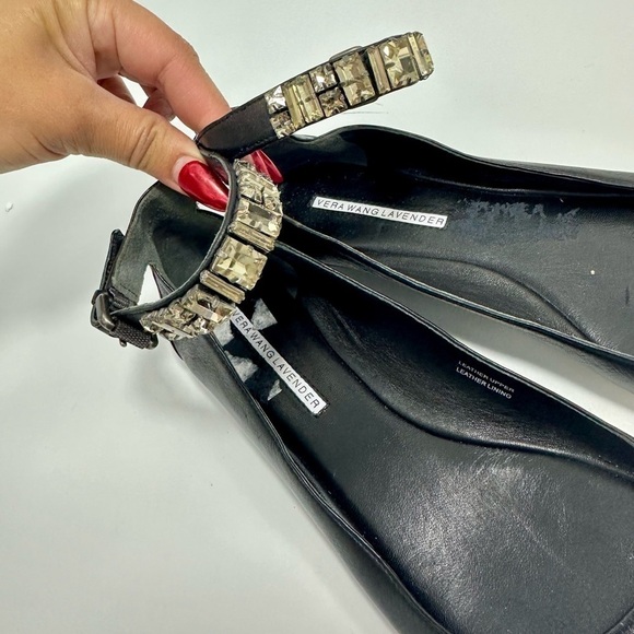 Vera Wang lavender black leather flats with rhinestone ankle strap size 7 - Picture 3 of 11